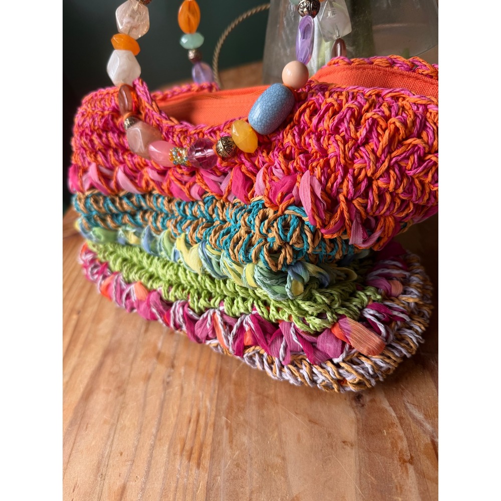 Cappelli Straworld Multicolor Crochet Toyo Handbag Beaded Rope Handle bright - Picture 3 of 8